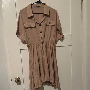 Light Brown Button-Up Mini Dress